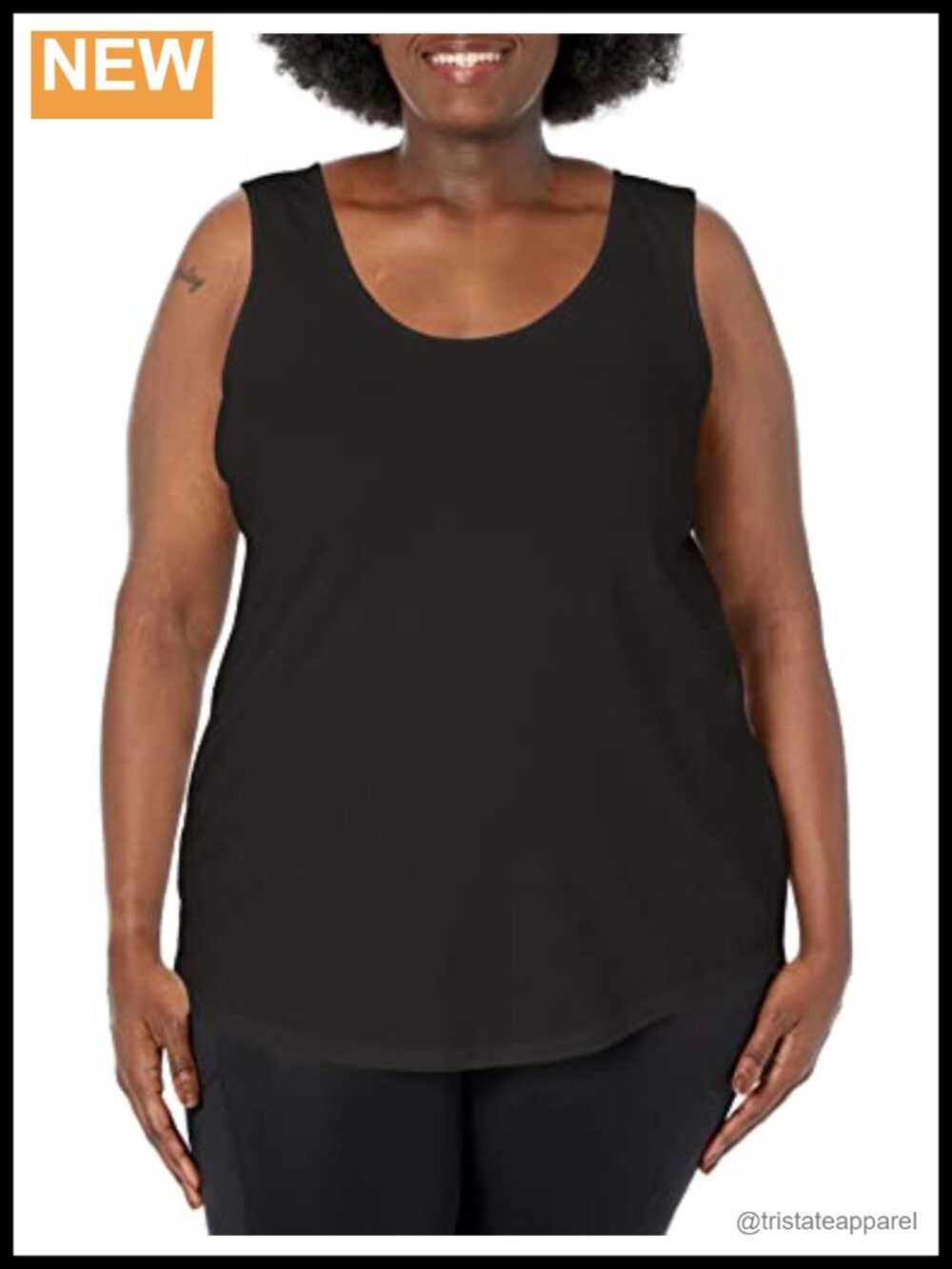 Plus Size Cotton Jersey Shirttail Tank Top Scoop Neck Sleeveless